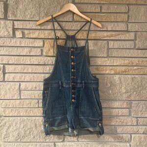 Anthropologie Pilcro & The Letterpress Short Denim Overalls Size 28 Button-Up